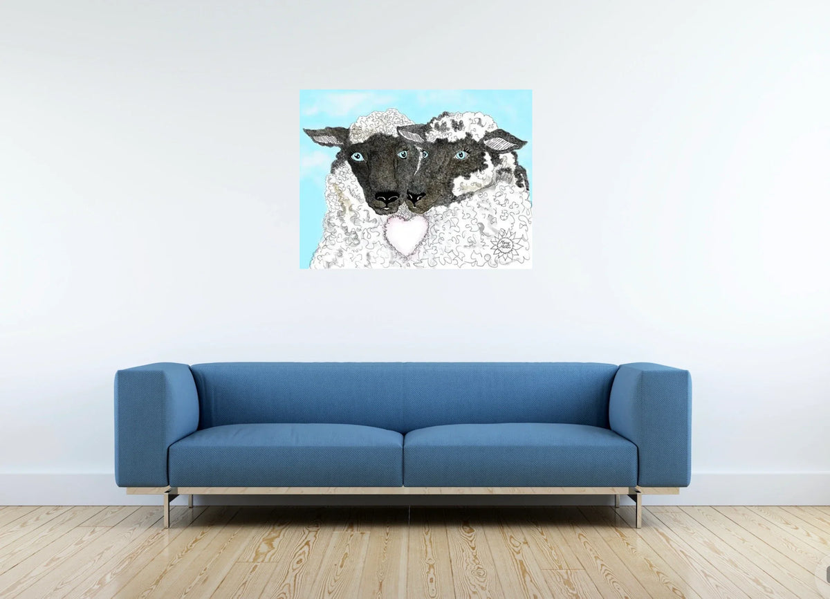 Ewe Luv - large 24 x 36 unframed art print shown hanging on a wall