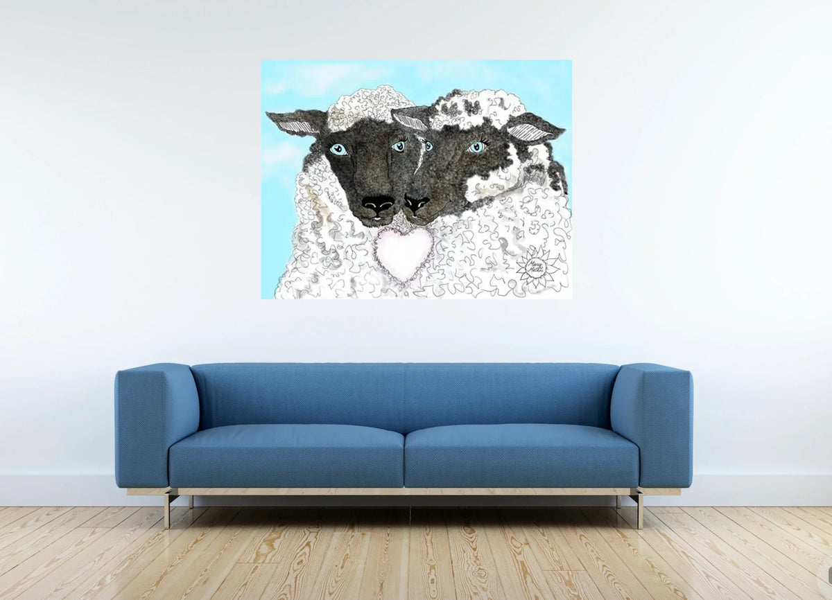 Ewe Luv - extra large 36 x 48 unframed art print shown hanging on a wall