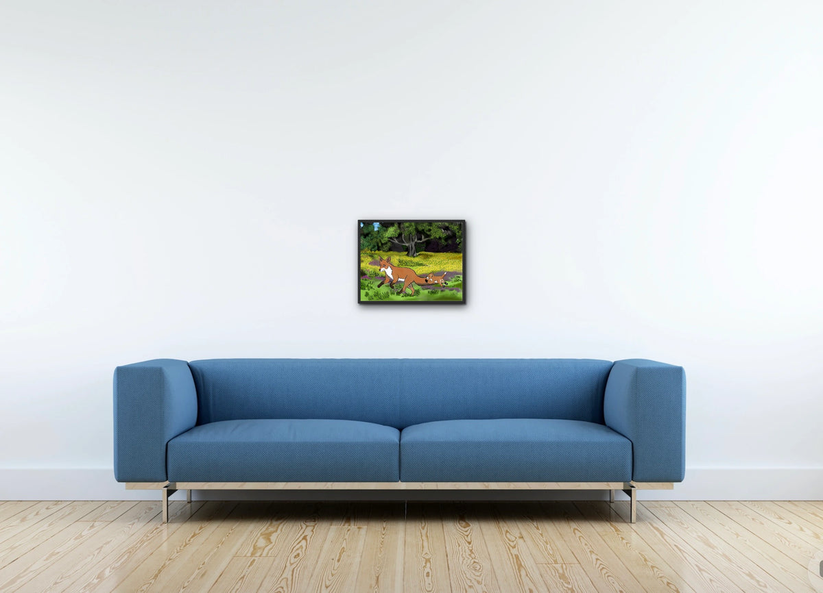 Fairen and Jamie Fox - medium 12 x 16 framed art print shown hanging on a wall