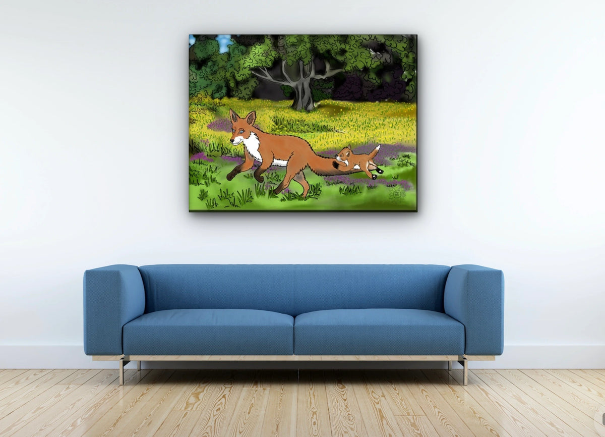 Fairen and Jamie Fox - extra large 36 x 48 unframed art print shown hanging on a wall