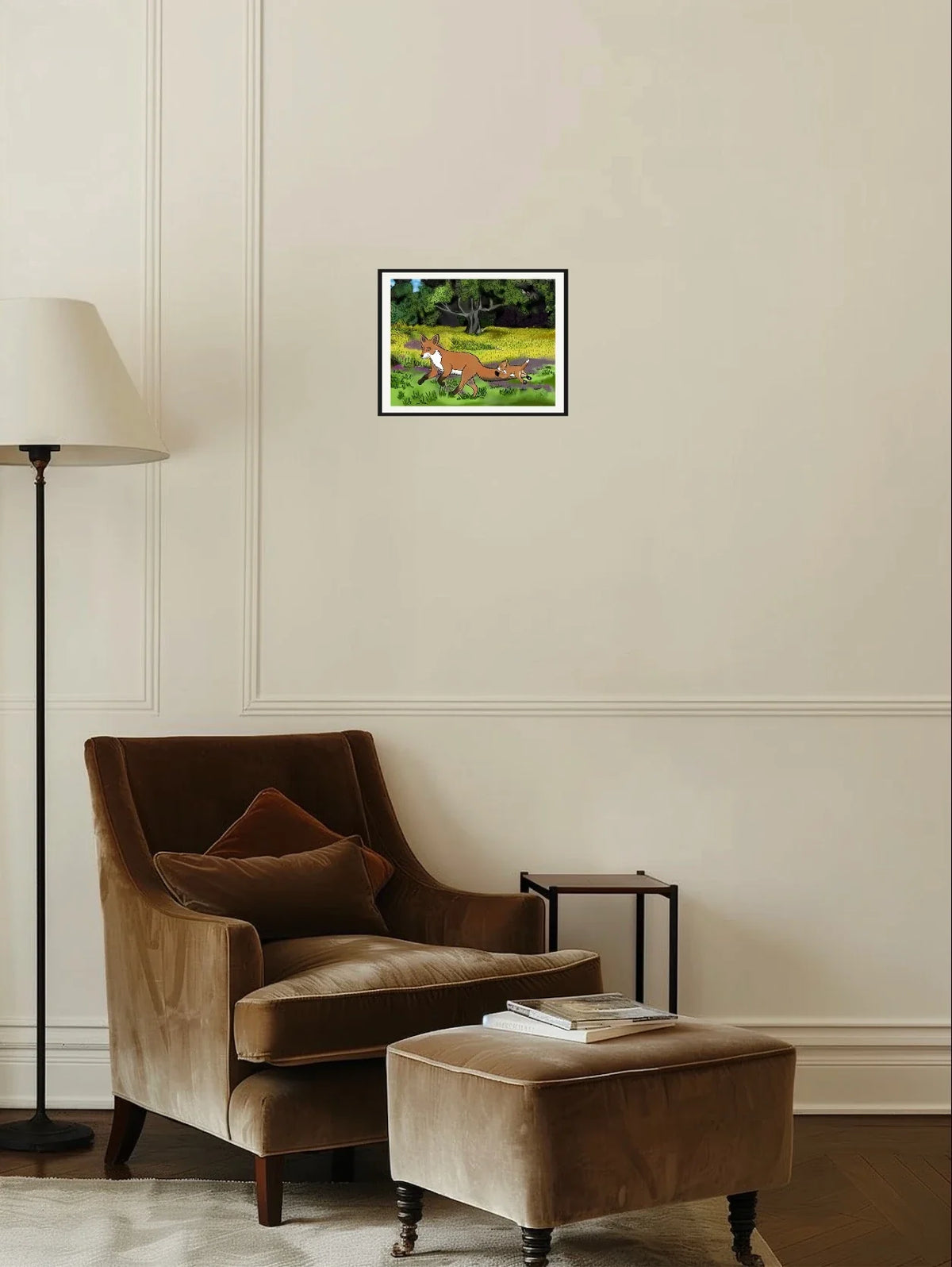 Fairen and Jamie Fox - medium 12 x 16 matted and framed art print shown hanging on a wall