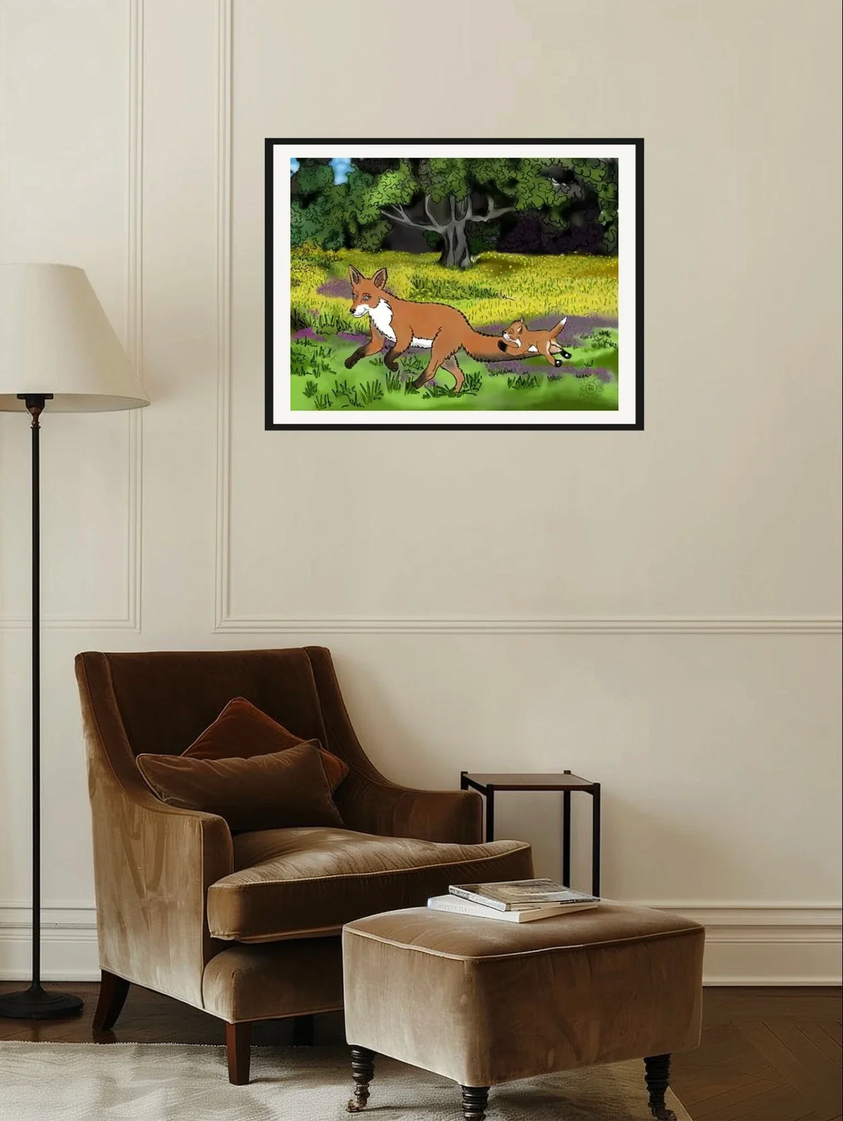 Fairen and Jamie Fox - large 24 x 36 matted and framed art print shown hanging on a wall
