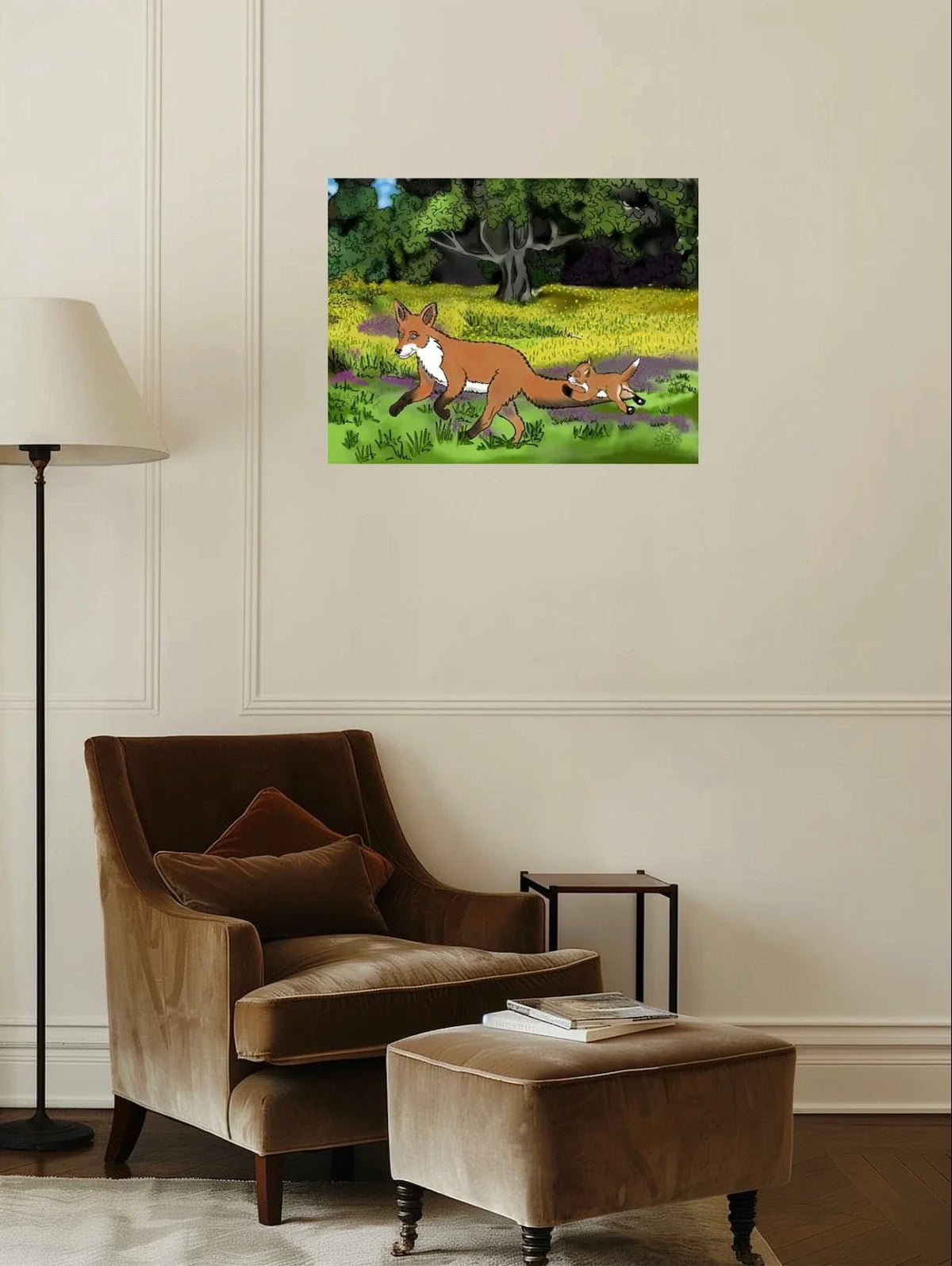 Fairen and Jamie Fox - large 24 x 36 unframed art print shown hanging on a wall