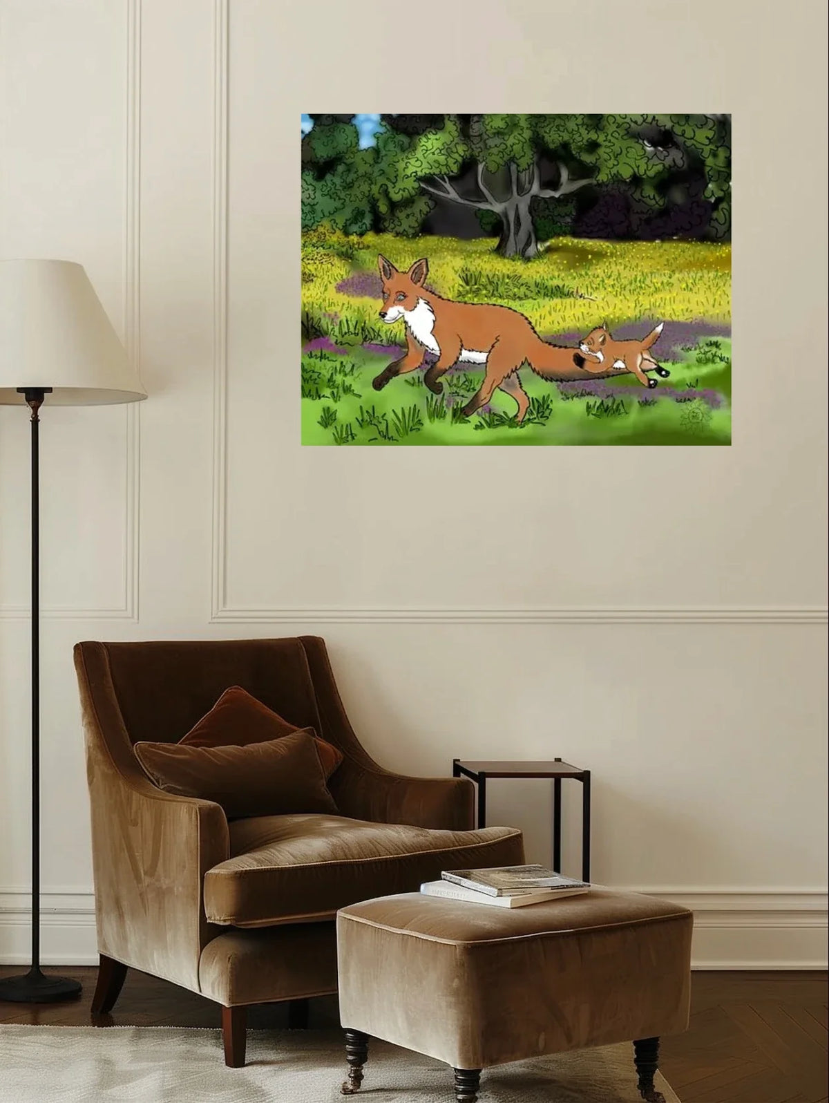 Fairen and Jamie Fox - extra large 36 x 48 unframed art print shown hanging on a wall