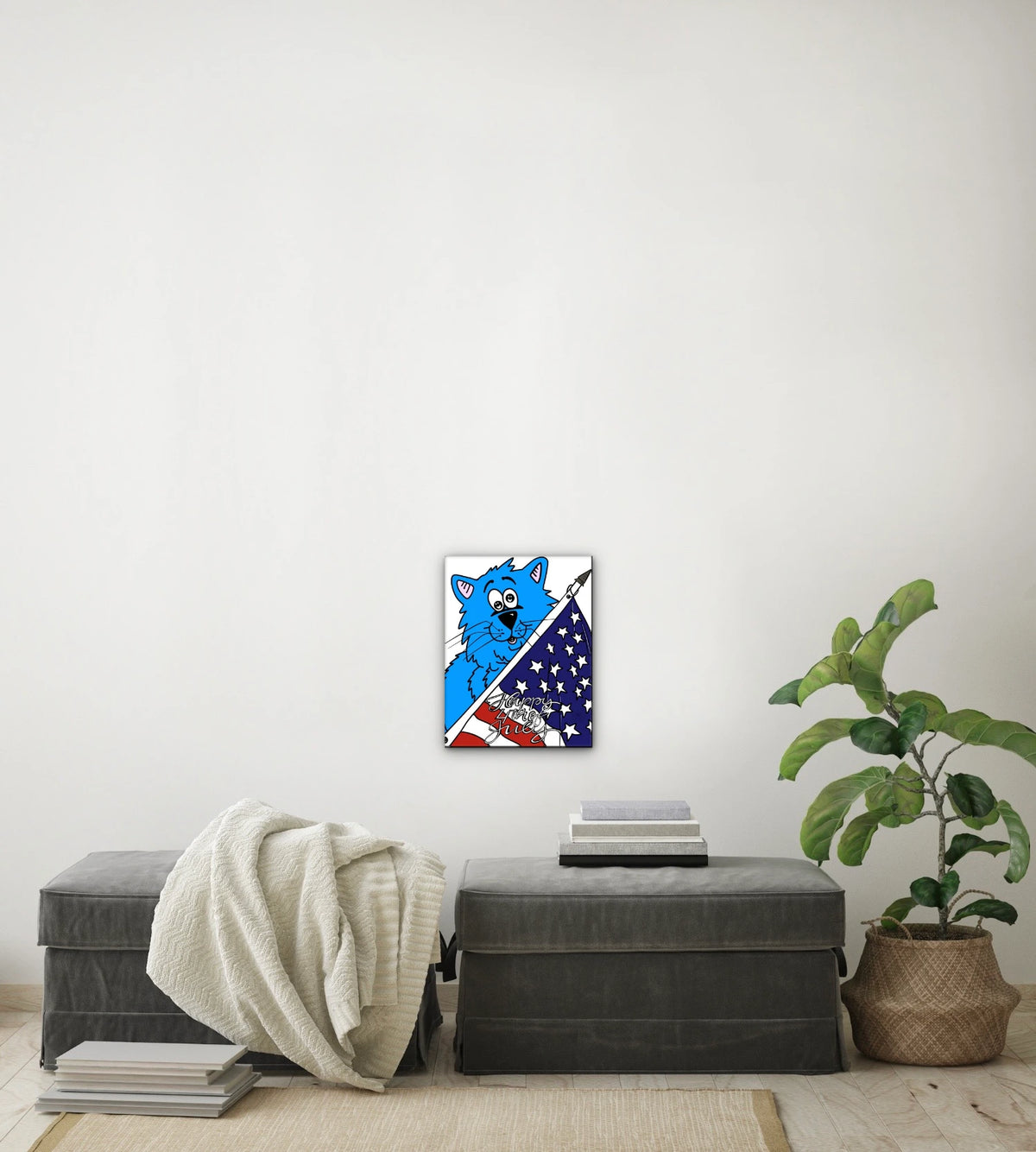 Fat Cat - 4th of July - medium 12 x 16 unframed art print shown hanging on a wall
