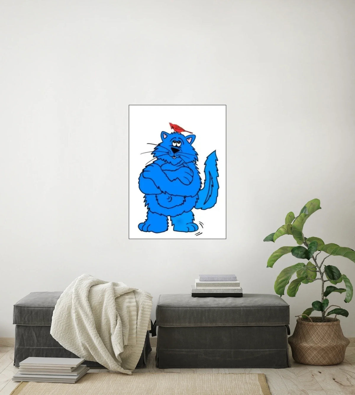 Fat Cat Cardinal - large 24 x 36 unframed art print shown hanging on a wall