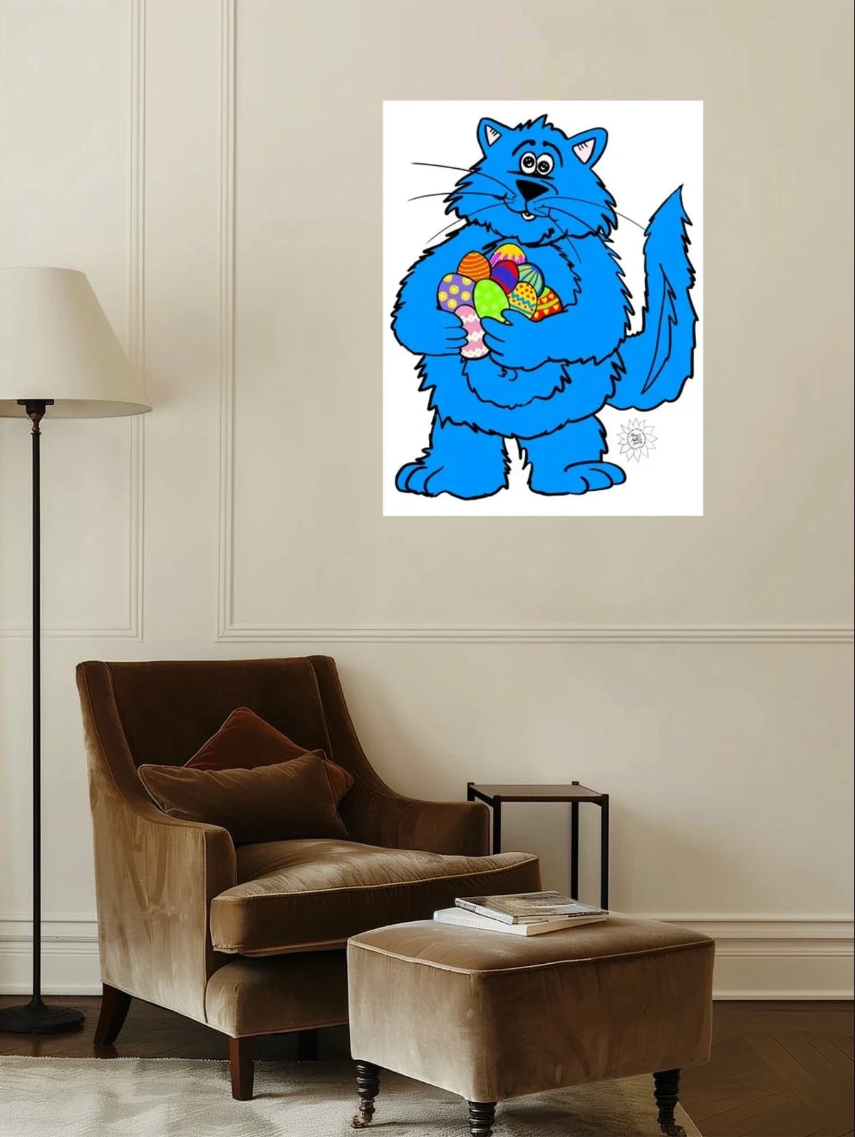 Fat Cat Easter - extra large 36 x 48 unframed art print shown hanging on a wall