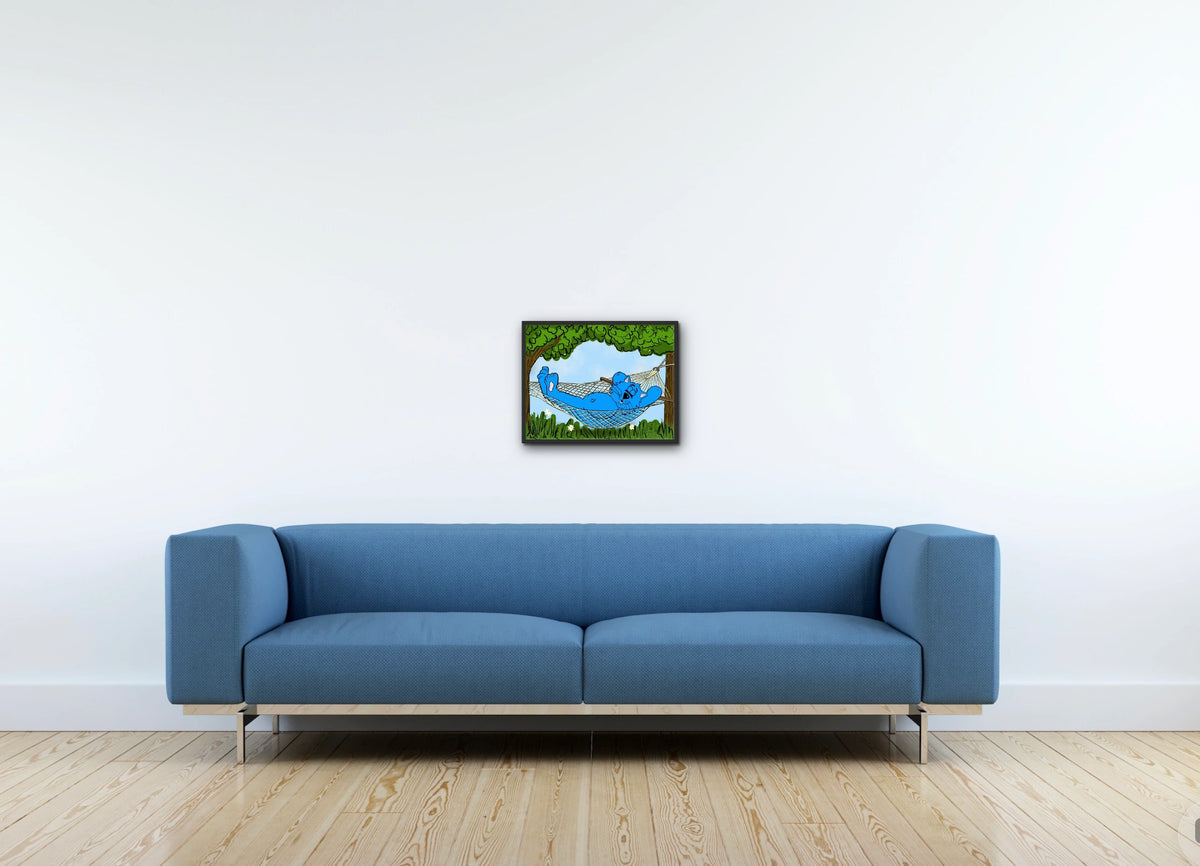 Fat Cat - Hammock - medium 12 x 16 framed art print shown hanging on a wall