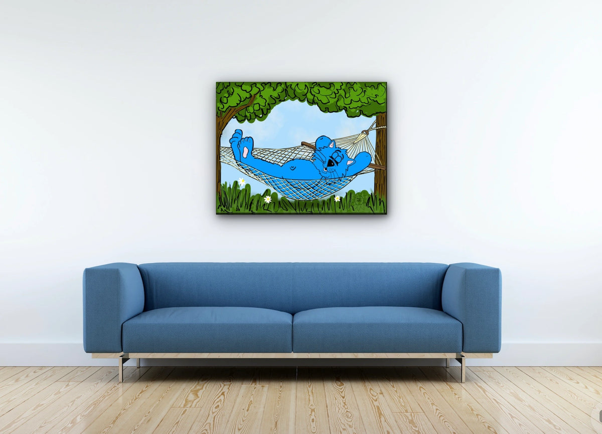 Fat Cat - Hammock - large 24 x 36 unframed art print shown hanging on a wall