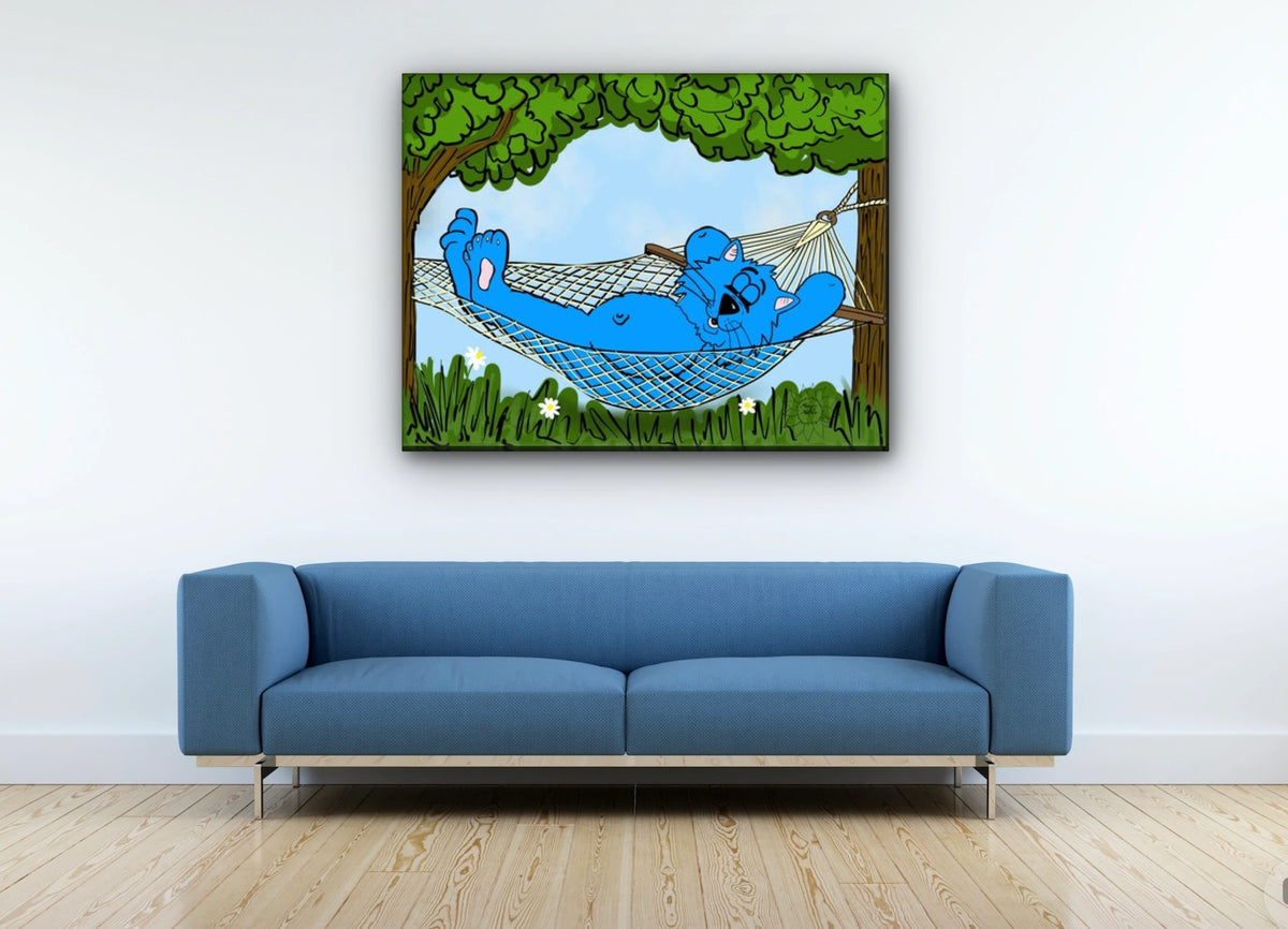 Fat Cat - Hammock - extra large 36 x 48 unframed art print shown hanging on a wall