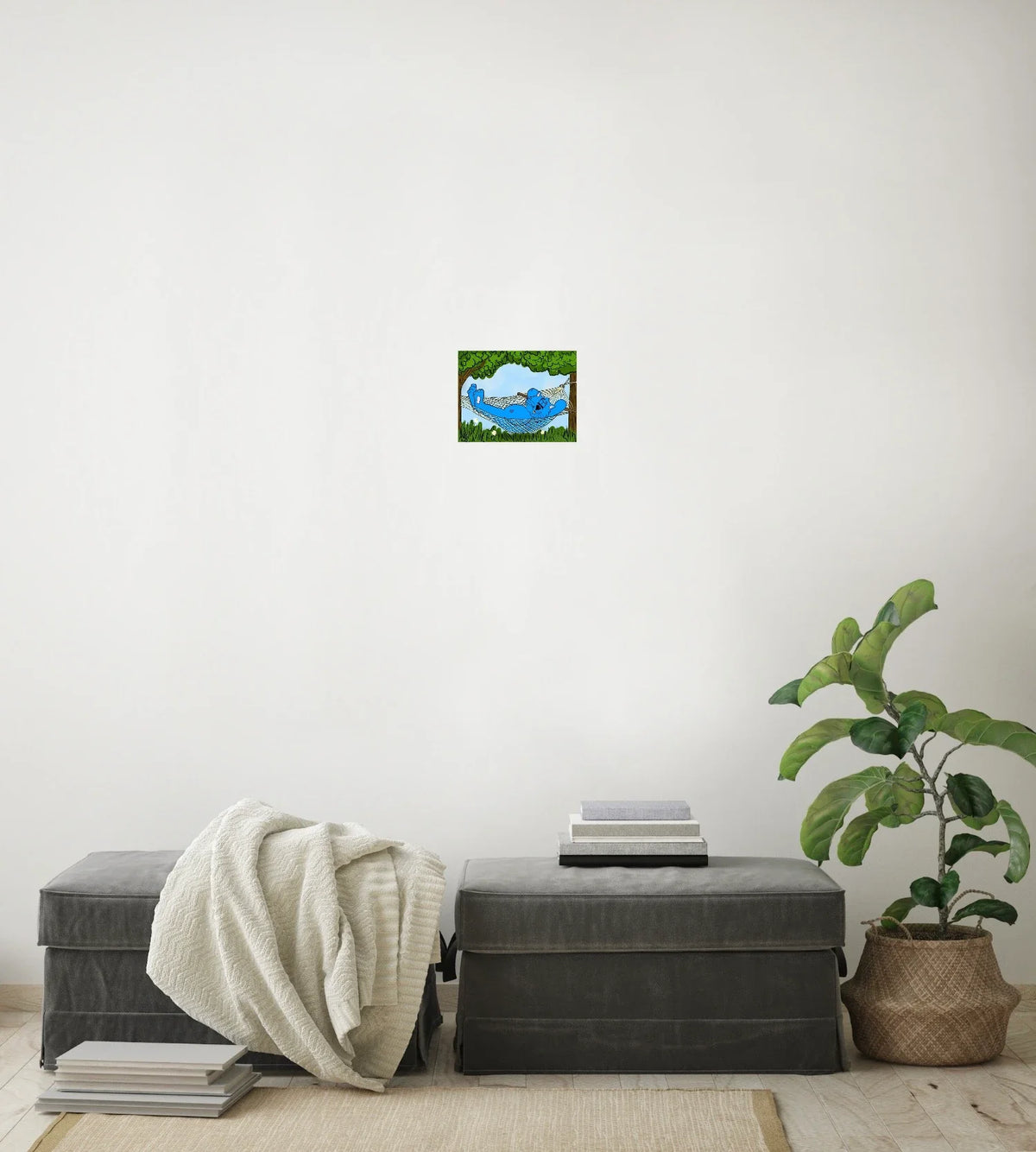 Fat Cat Hammock - small 8 x 10 unframed art print shown hanging on a wall