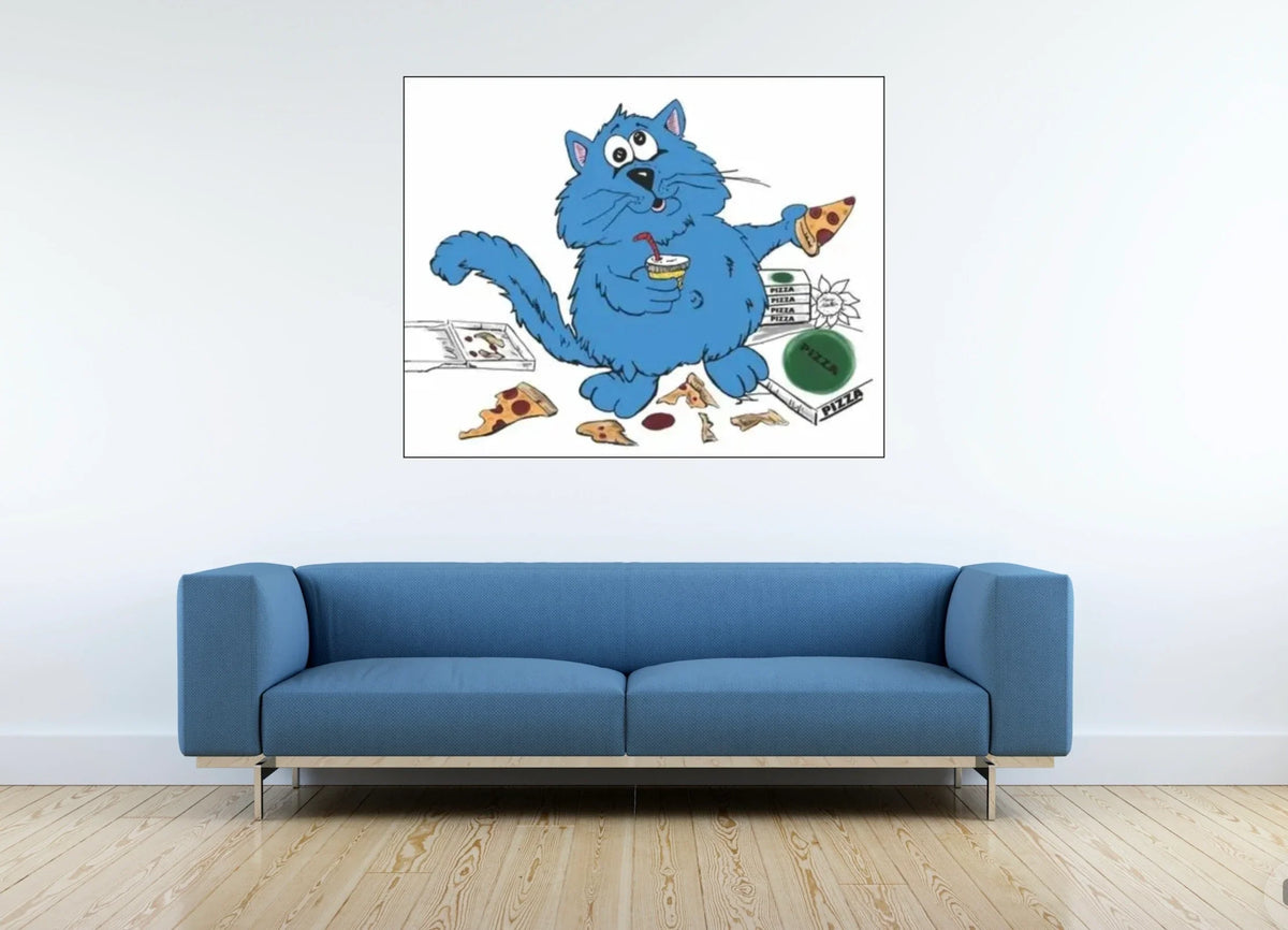 Fat Cat Hungry 2 - extra large 36 x 48 unframed art print shown hanging on a wall