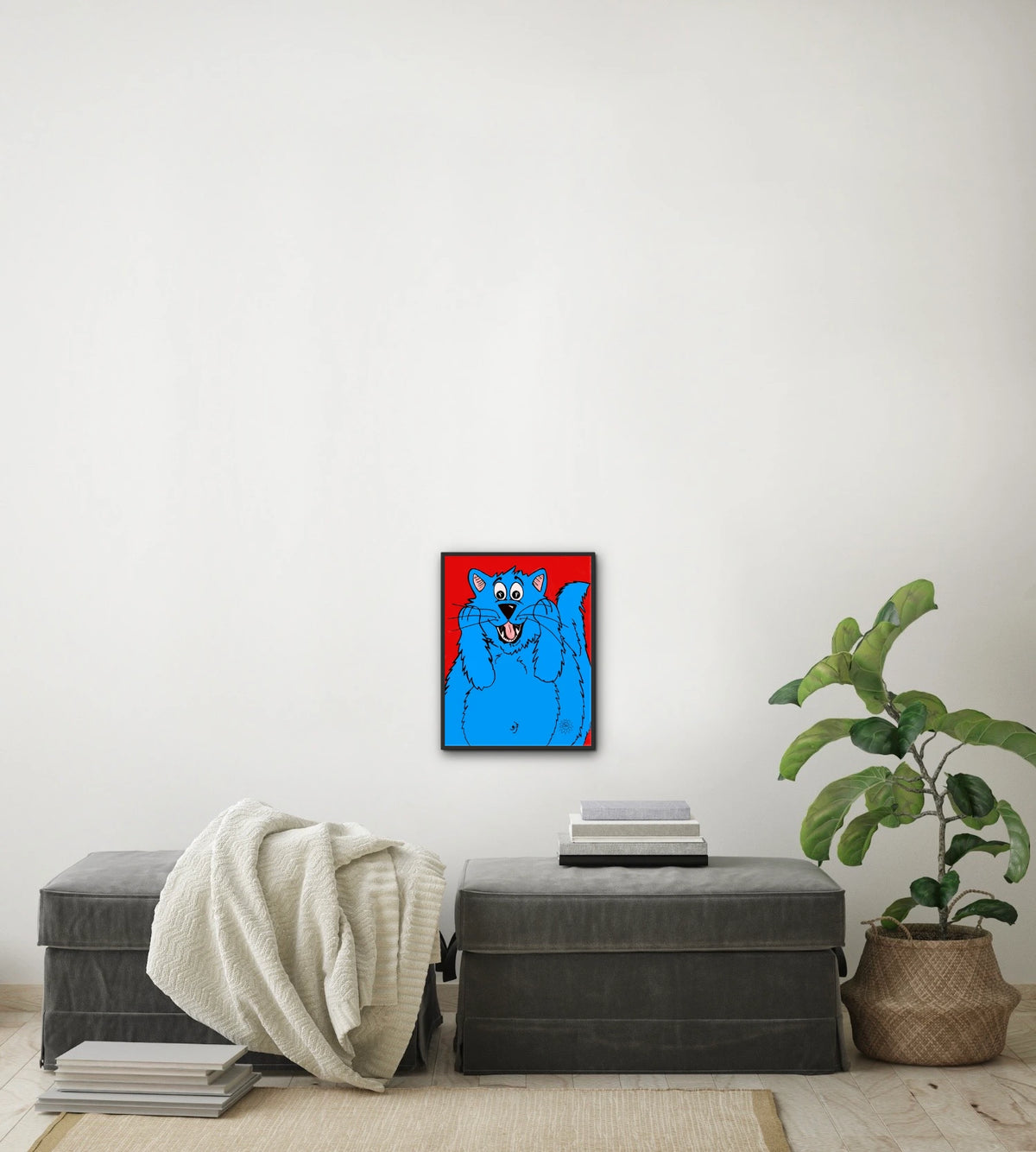 Fat Cat Scream - medium 12 x 16 framed art print shown hanging on a wall