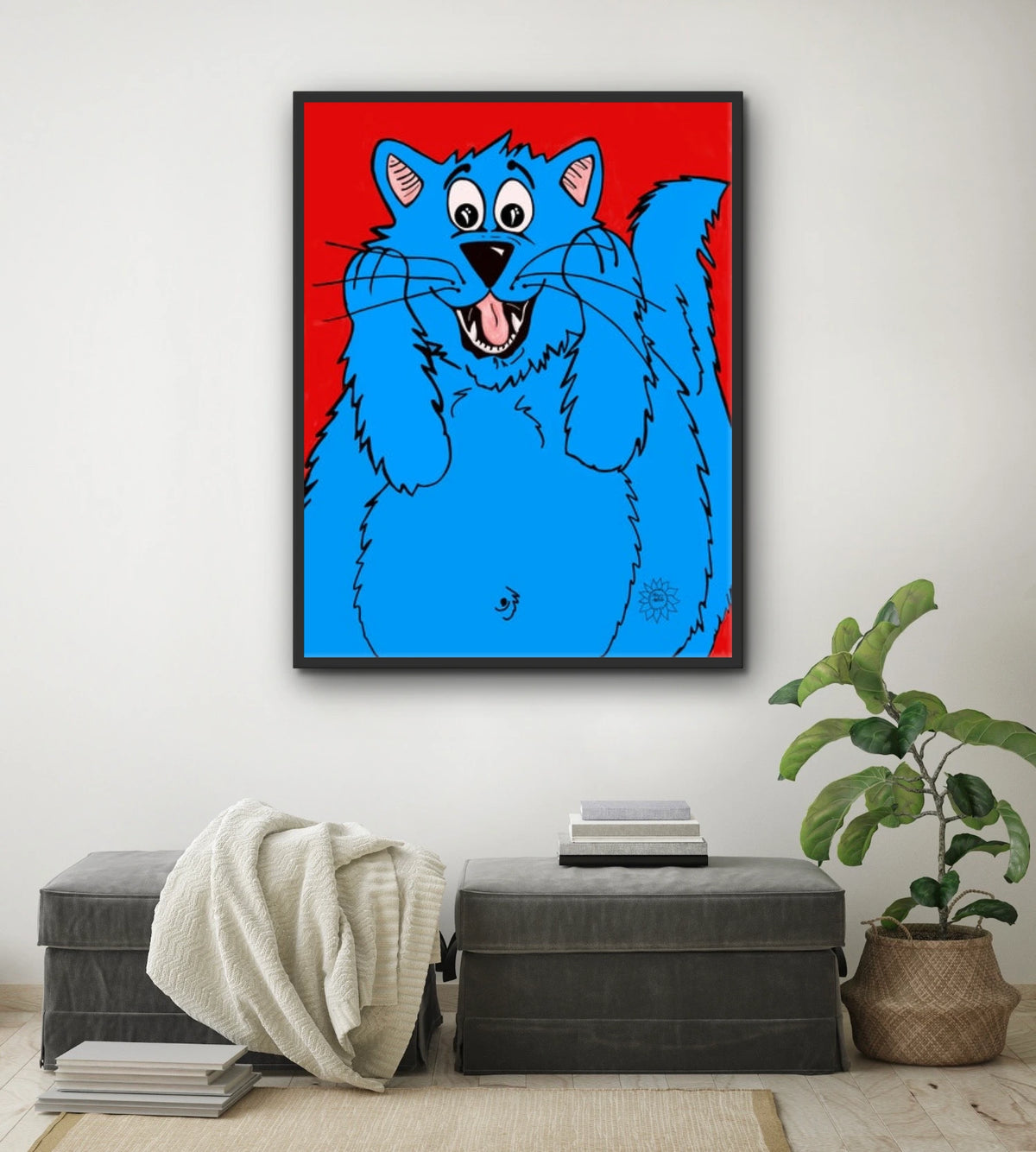 Fat Cat Scream - extra large 36 x 48 framed art print shown hanging on a wall