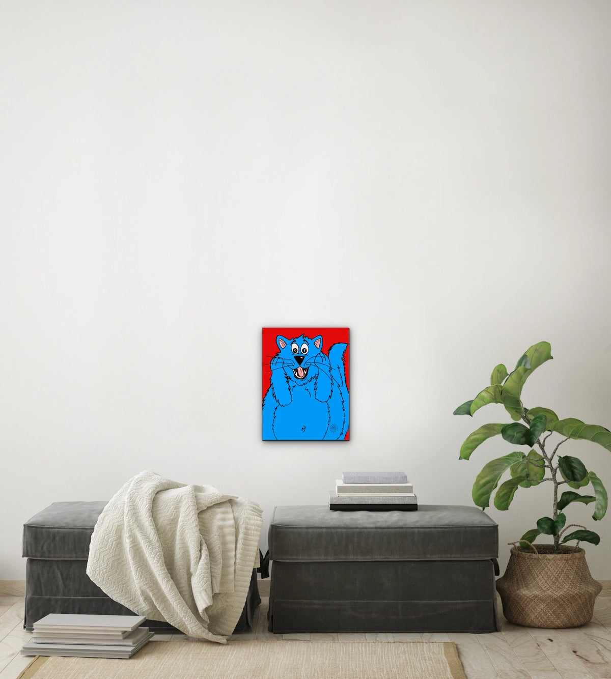 Fat Cat Scream - medium 12 x 16 unframed art print shown hanging on a wall