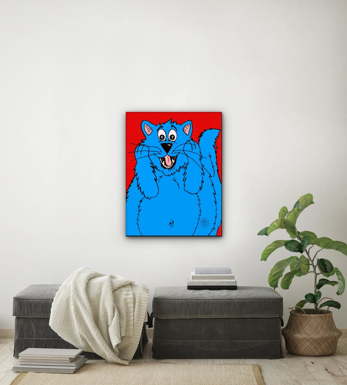 Fat Cat Scream - large 24 x 36 unframed art print shown hanging on a wall