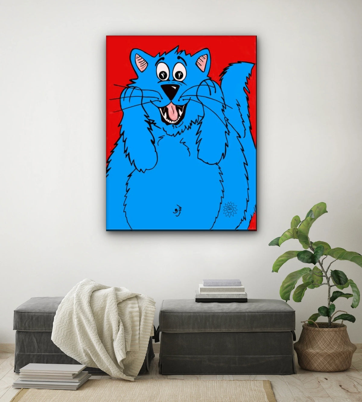 Fat Cat Scream - extra large 36 x 48 unframed art print shown hanging on a wall