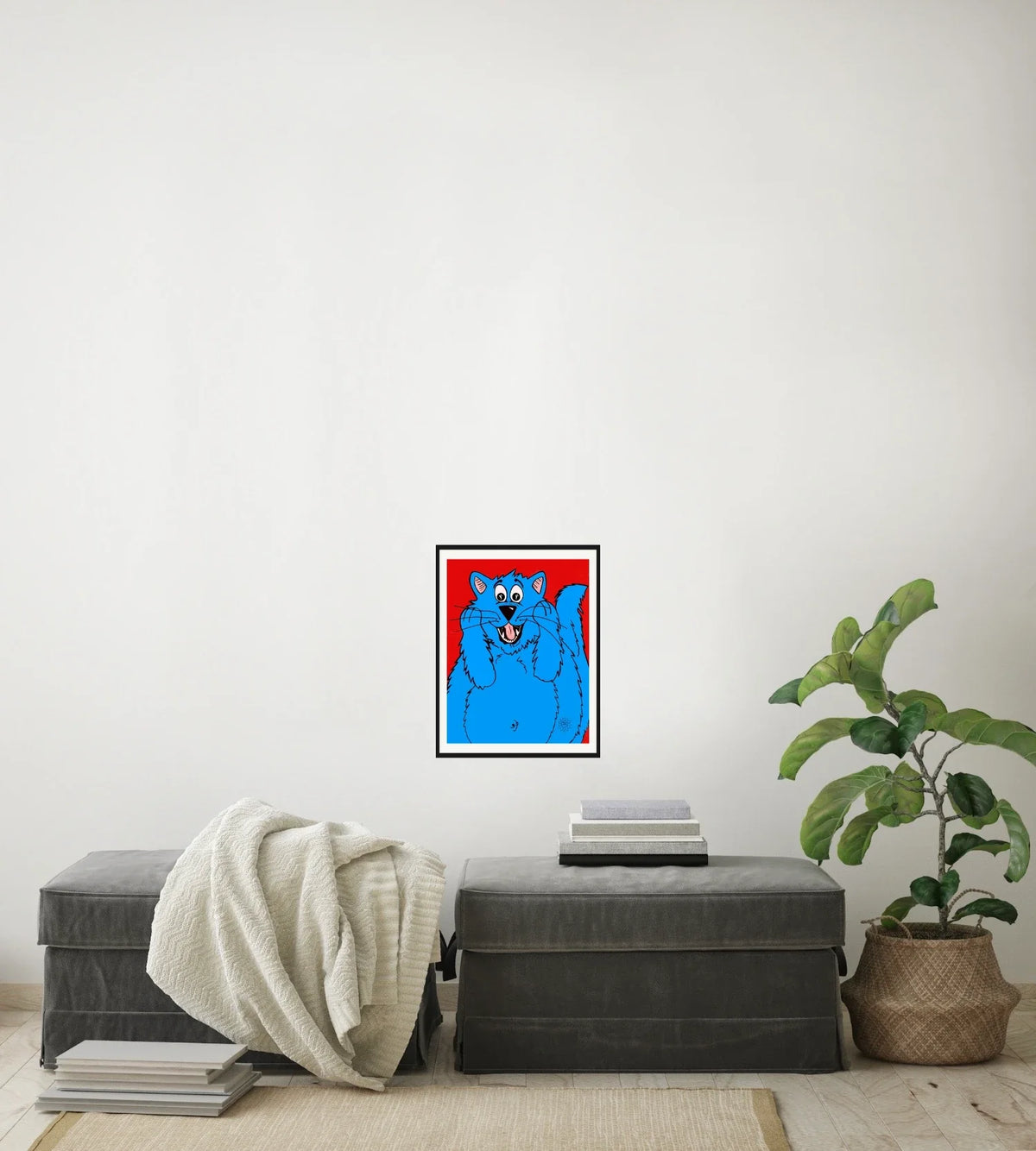 Fat Cat Scream - medium 12 x 16 matted and framed art print shown hanging on a wall