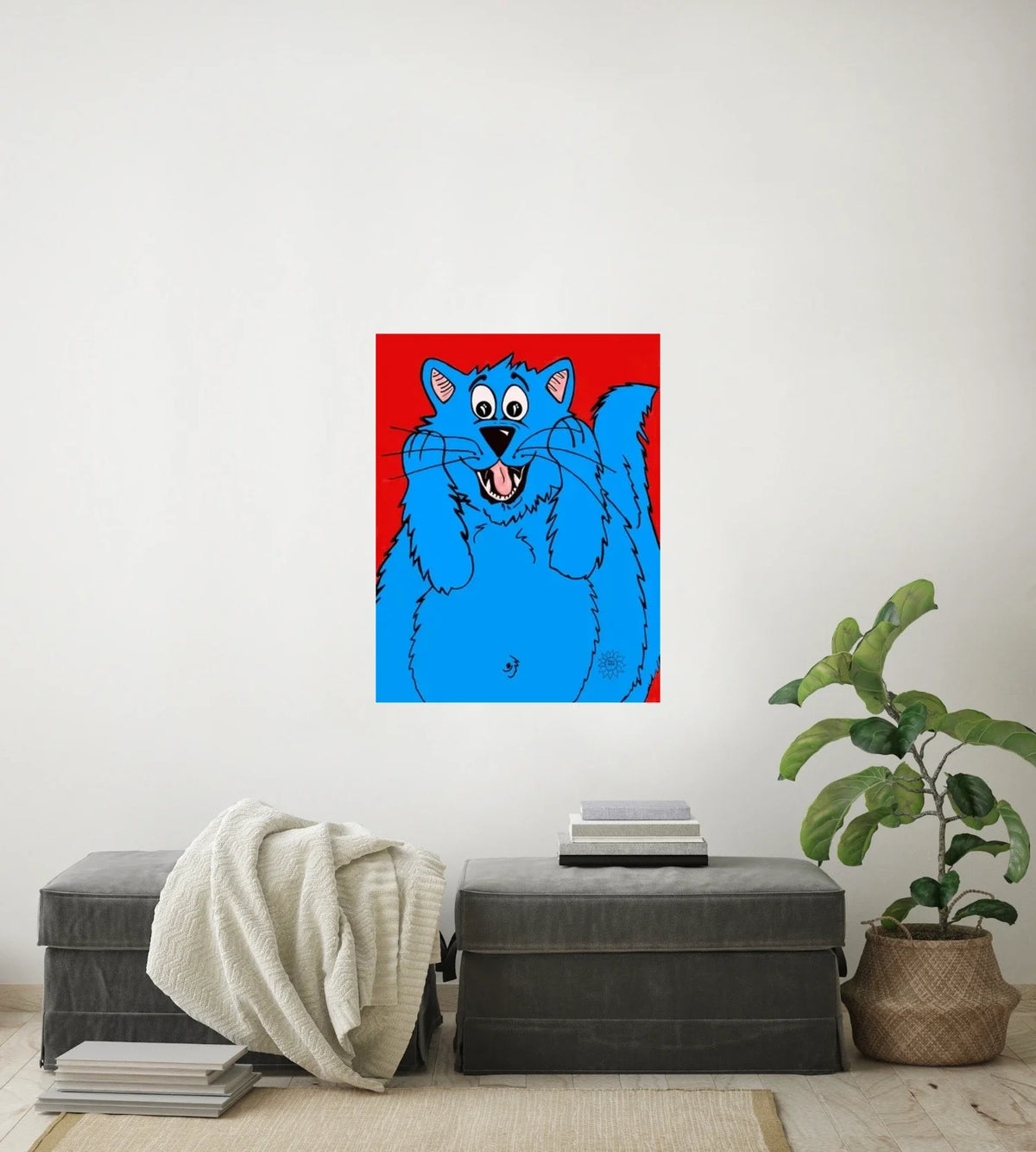 Fat Cat Scream - large 24 x 36 unframed art print shown hanging on a wall