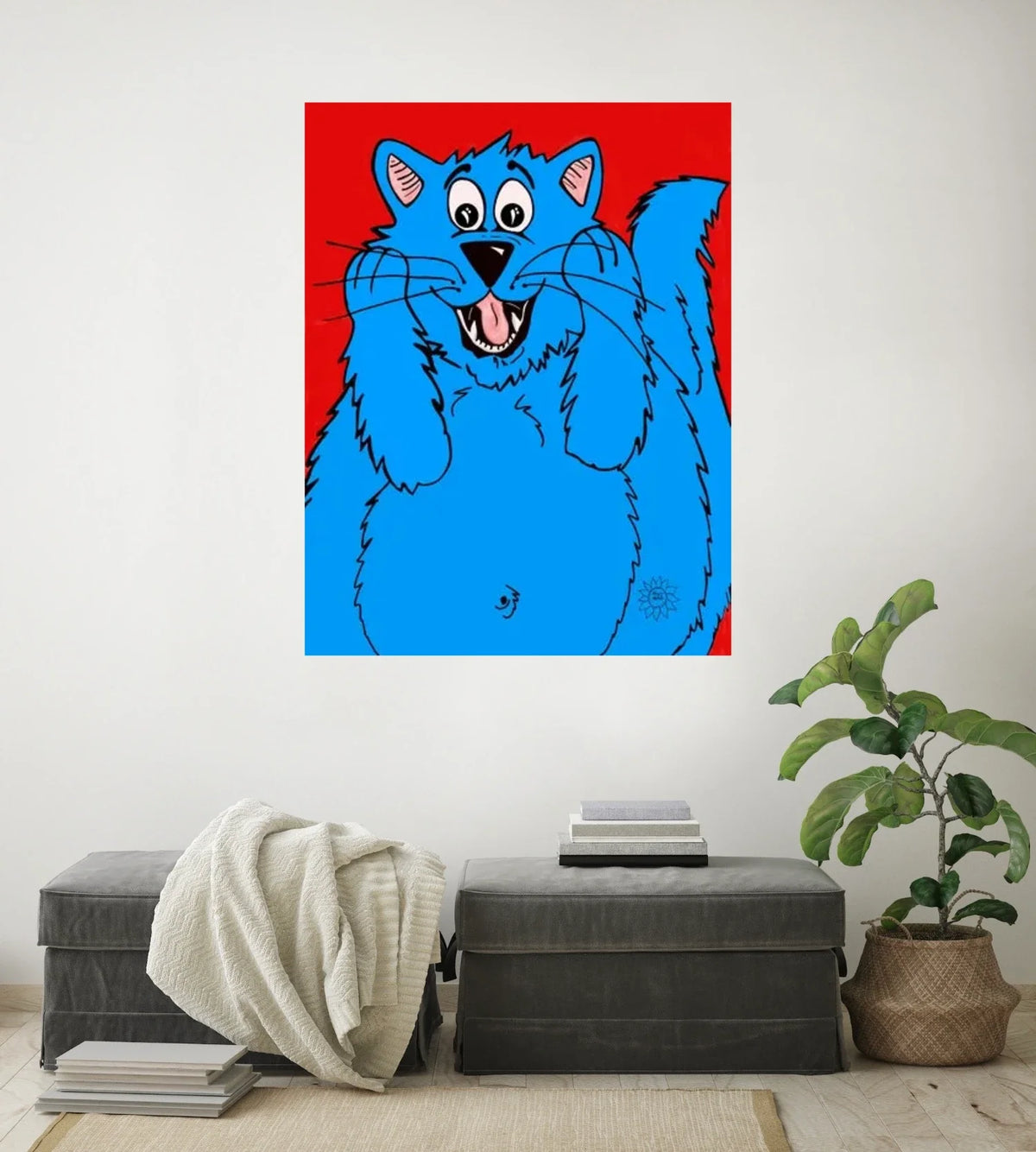 Fat Cat Scream - extra large 36 x 48 unframed art print shown hanging on a wall