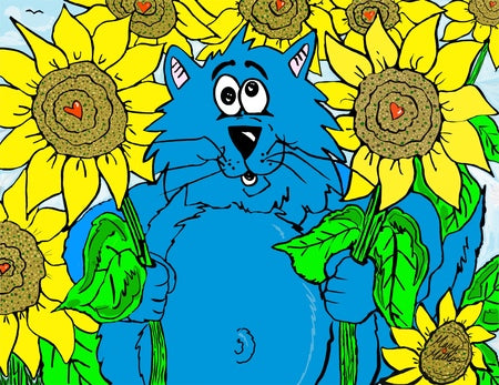 Fat Cat Among Sunflowers