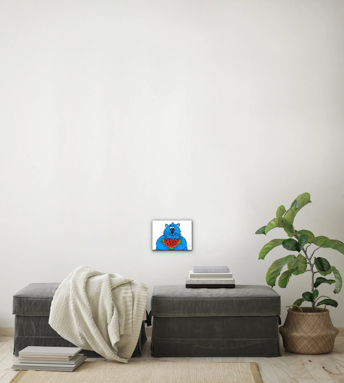 Fat Cat - Watermelon - small 8 x 10 unframed art print shown hanging on a wall