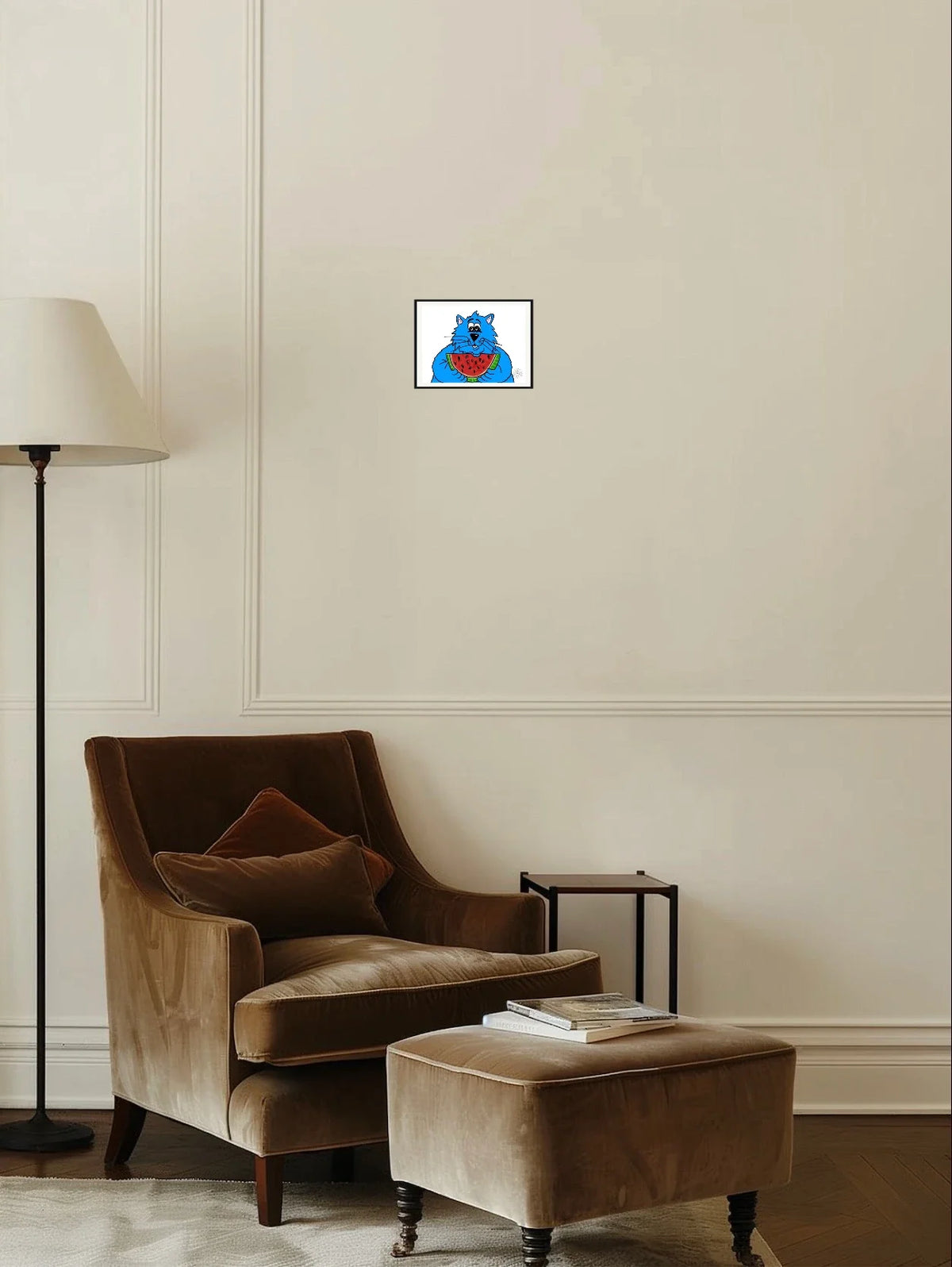 Fat Cat Watermelon - small 8 x 10 matted and framed art print shown hanging on a wall