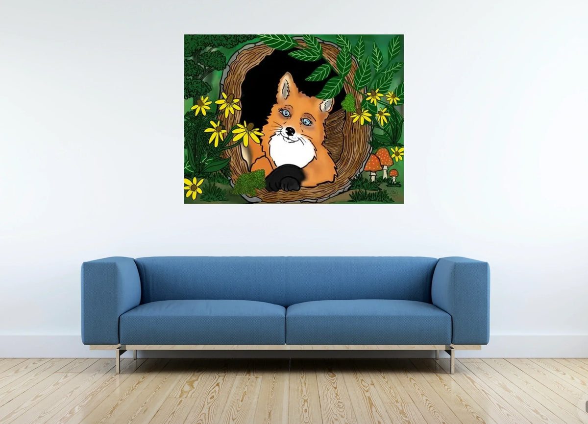 Fern the Fox - extra large 36 x 48 unframed art print shown hanging on a wall