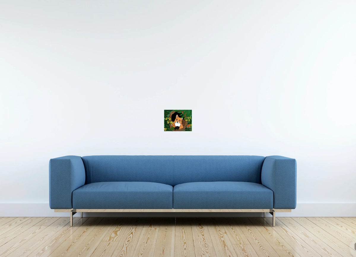 Fern the Fox - small 8 x 10 unframed art print shown hanging on a wall