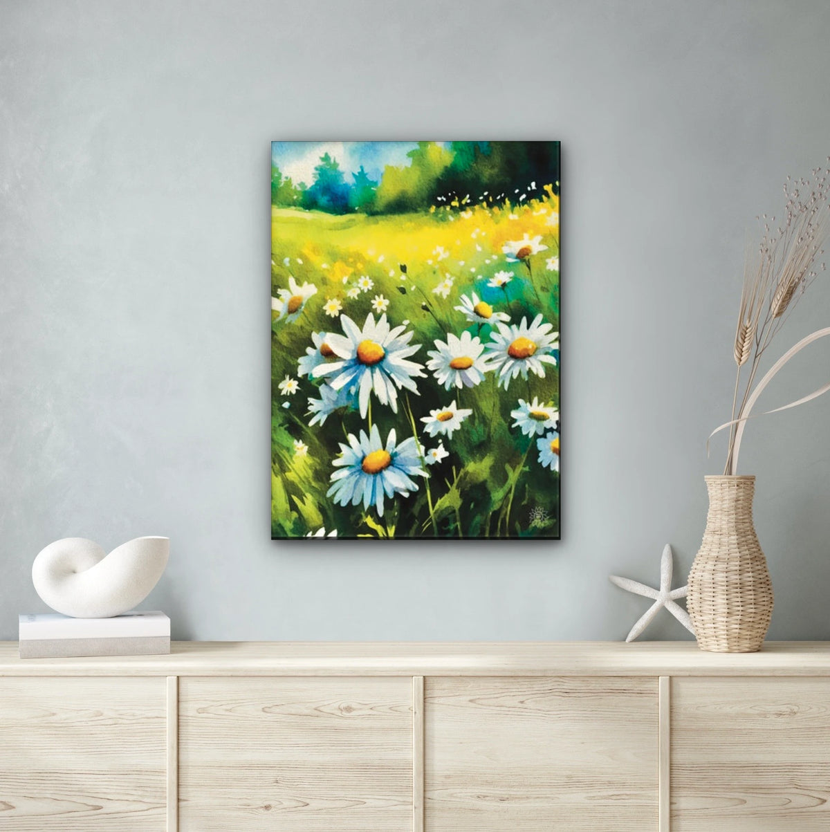 Field of Daisies - extra large 36 x 48 unframed art print shown hanging on a wall