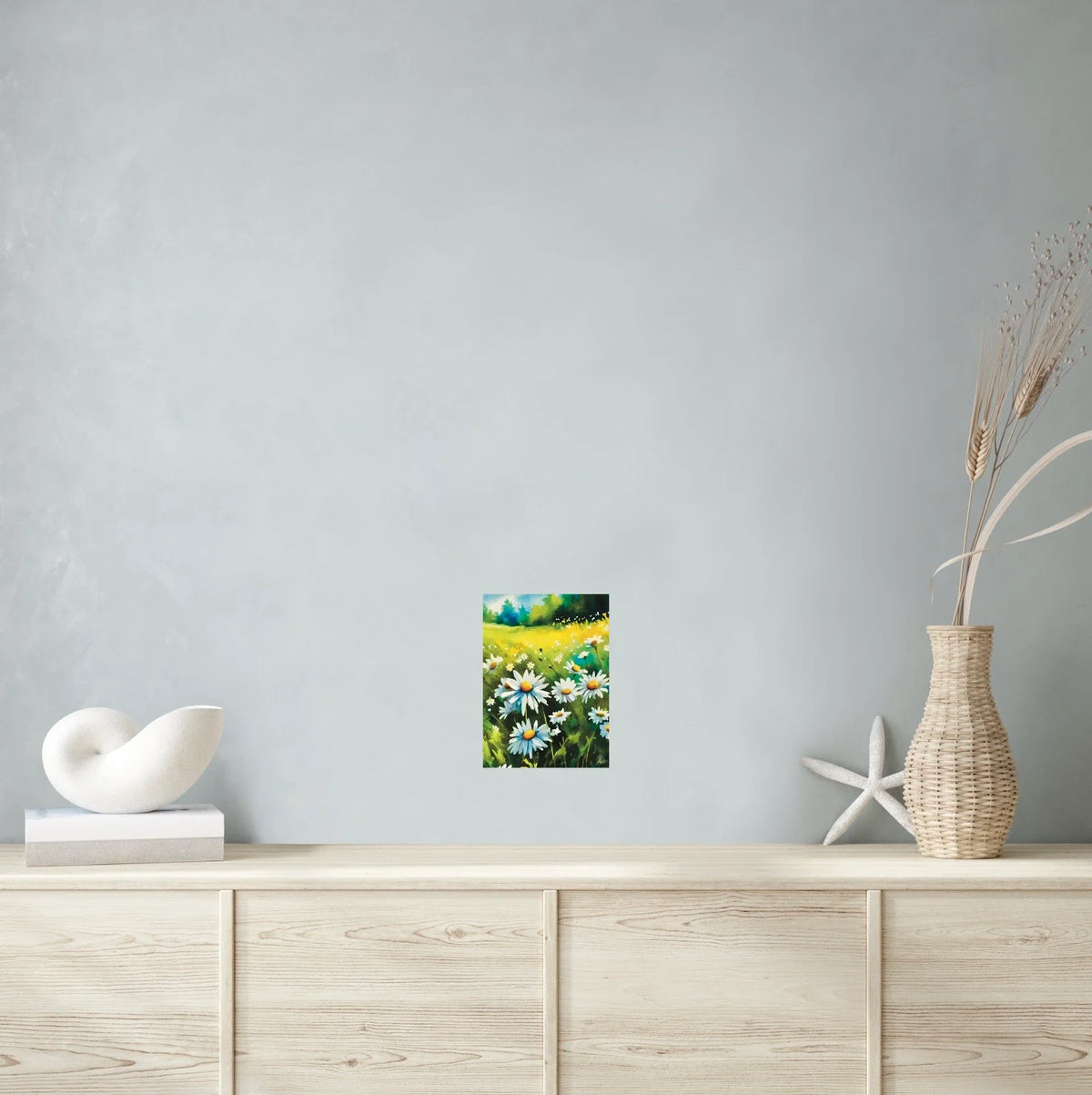 Field of Daisies - medium 12 x 16 unframed art print shown hanging on a wall