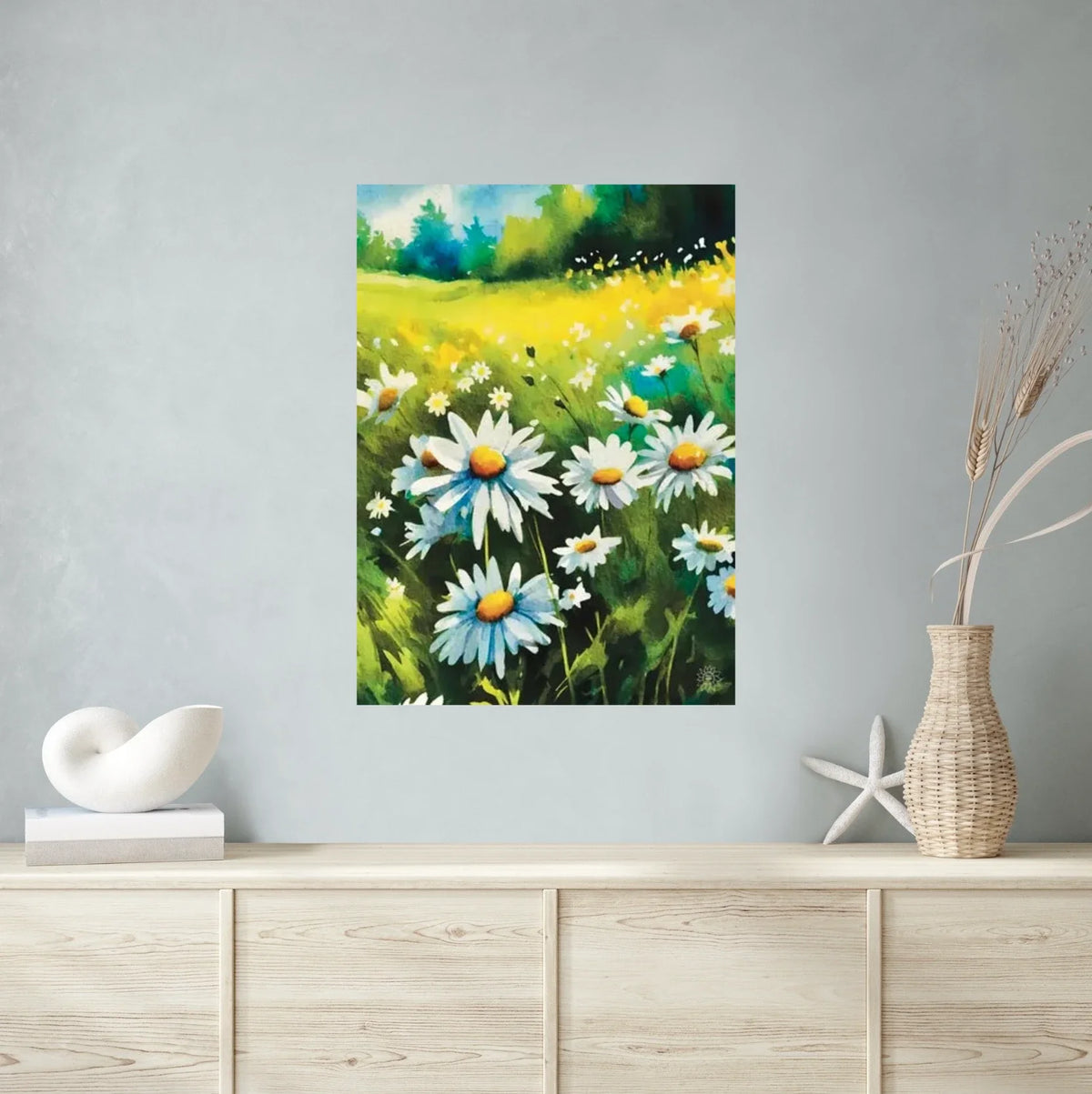 Field of Daisies - extra large 36 x 48 unframed art print shown hanging on a wall