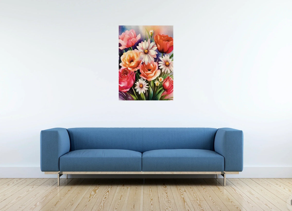 Floral Bouquet - large 24 x 36 unframed art print shown hanging on a wall