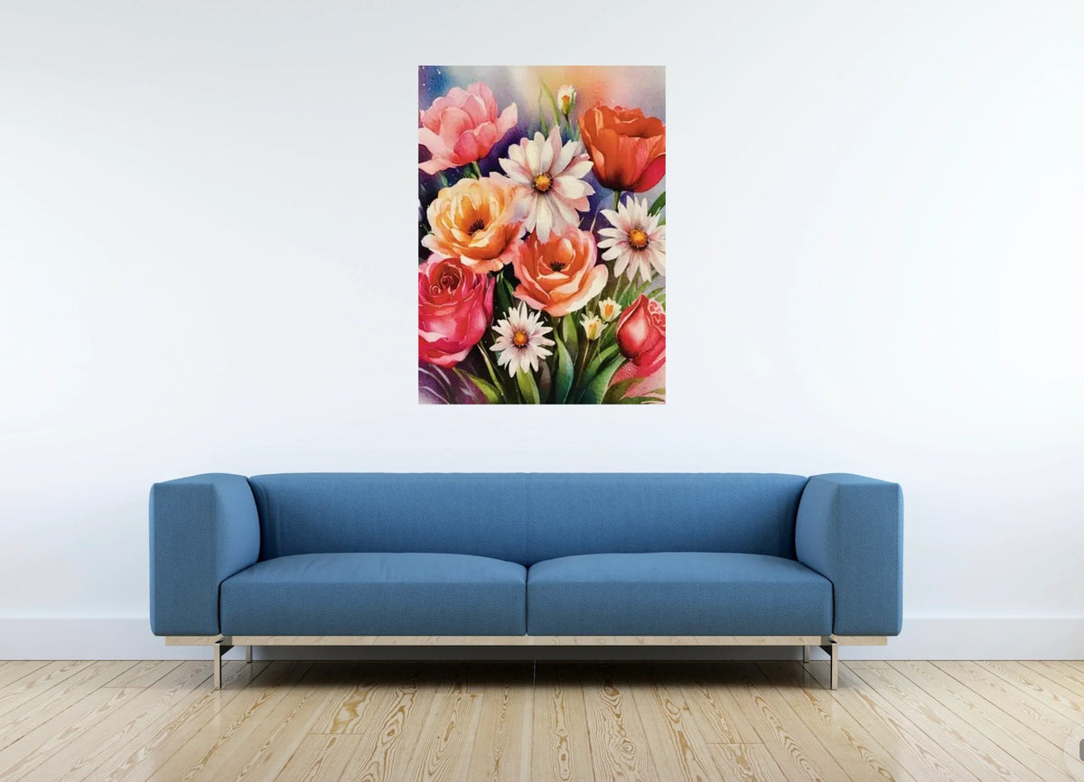 Floral Bouquet - extra large 36 x 48 unframed art print shown hanging on a wall