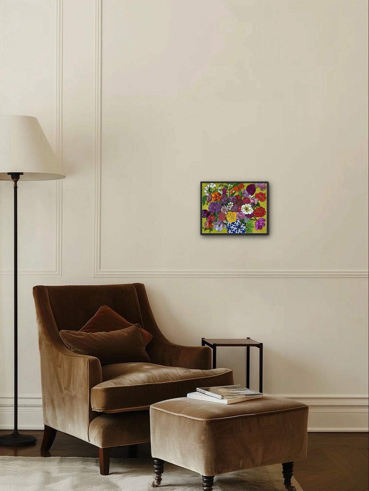 Flower Arrangement - medium 12 x 16 framed art print shown hanging on a wall