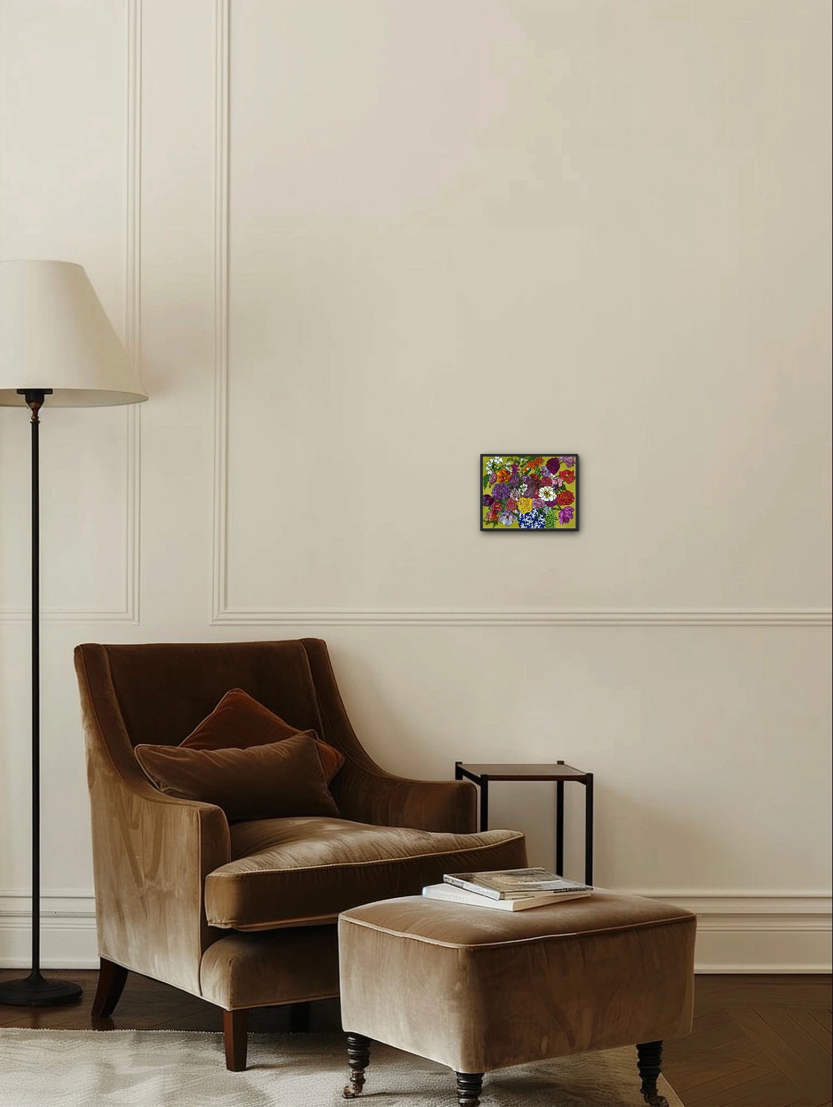 Flower Arrangement - small 8 x 10 framed art print shown hanging on a wall