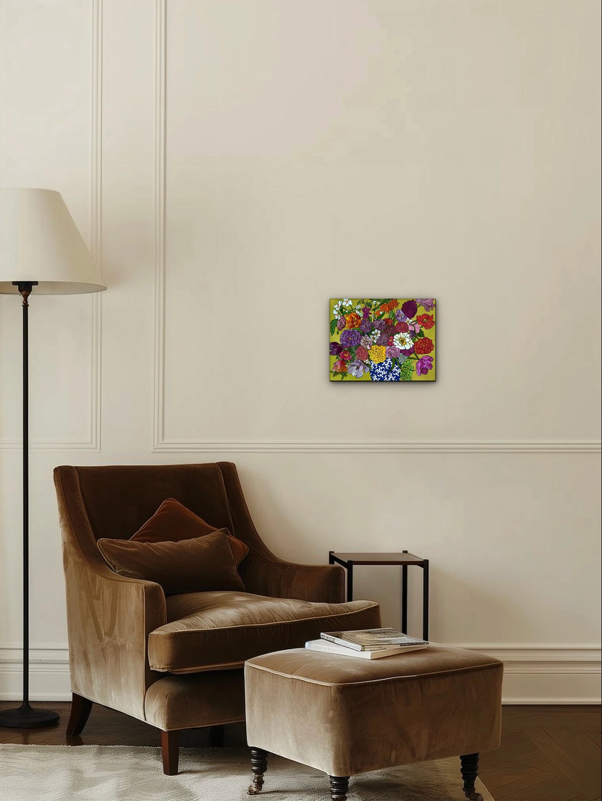 Flower Arrangement - medium 12 x 16 unframed art print shown hanging on a wall