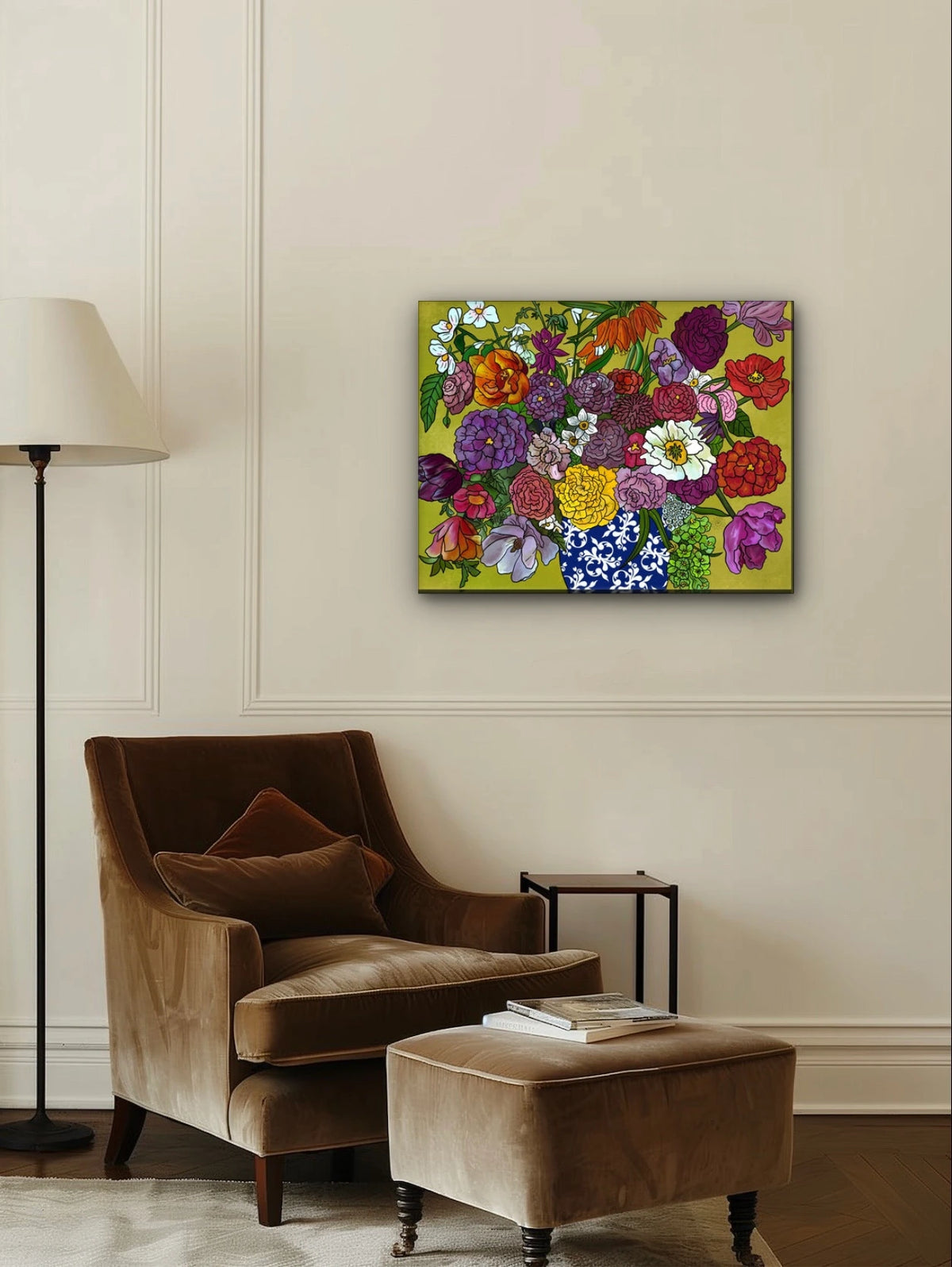 Flower Arrangement - large 24 x 36 unframed art print shown hanging on a wall