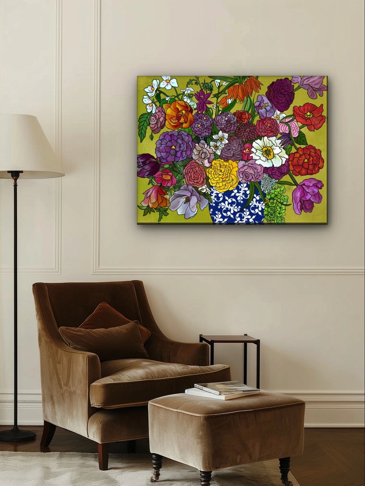 Flower Arrangement - extra large 36 x 48 unframed art print shown hanging on a wall