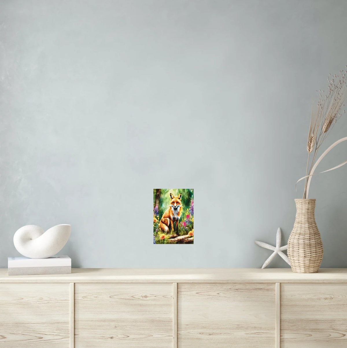 Fox in Forest - medium 12 x 16 unframed art print shown hanging on a wall