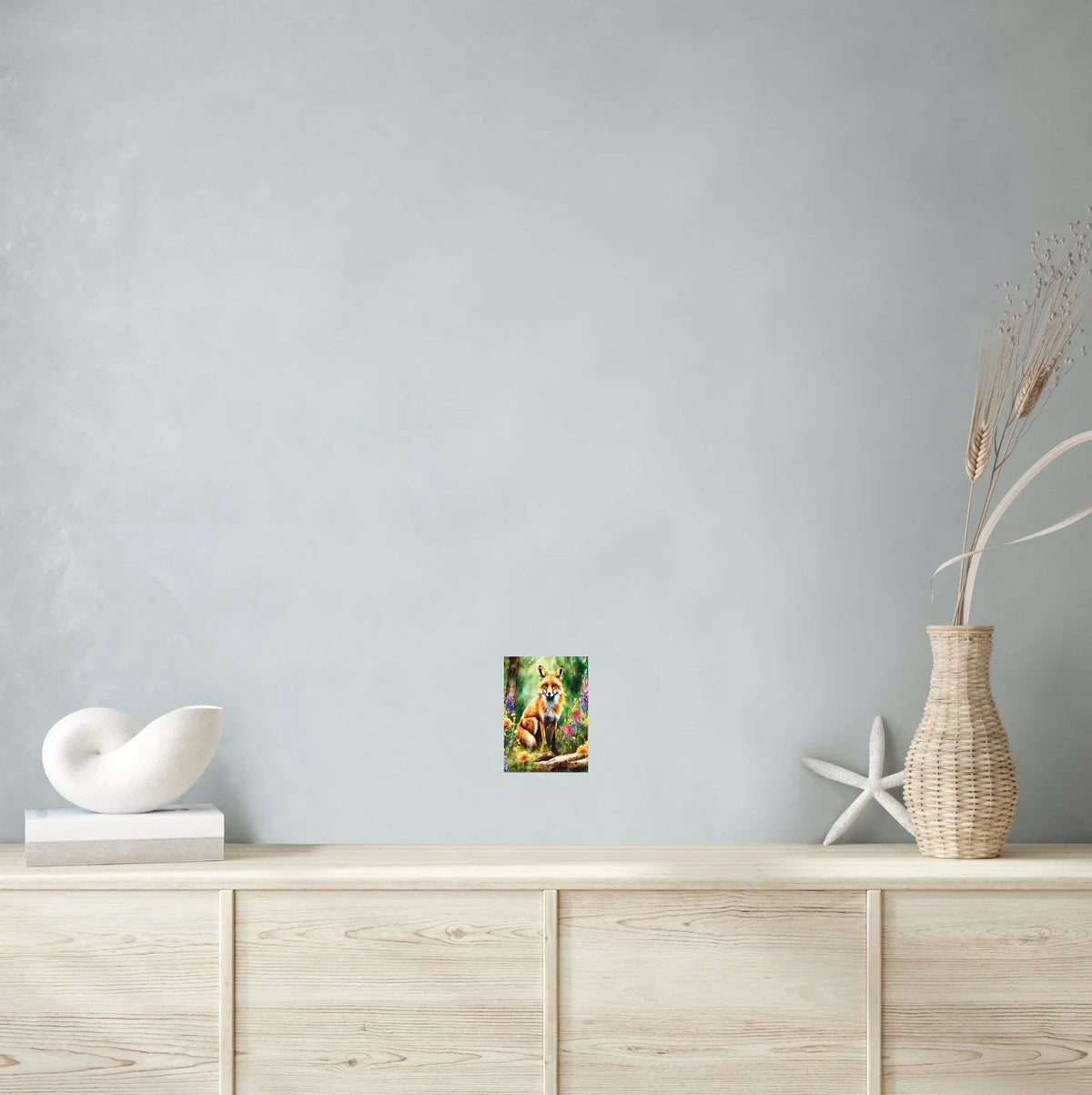 Fox in Forest - small 8 x 10 unframed art print shown hanging on a wall