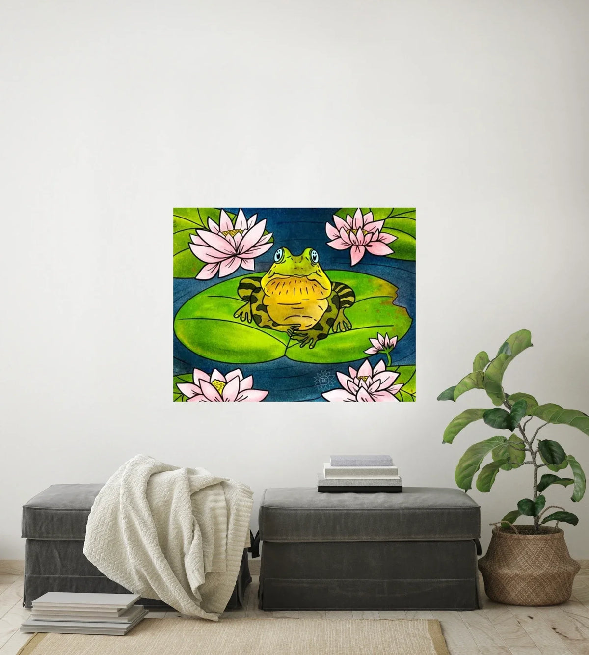 Fredrick the Bullfrog - large 24 x 36 unframed art print shown hanging on a wall