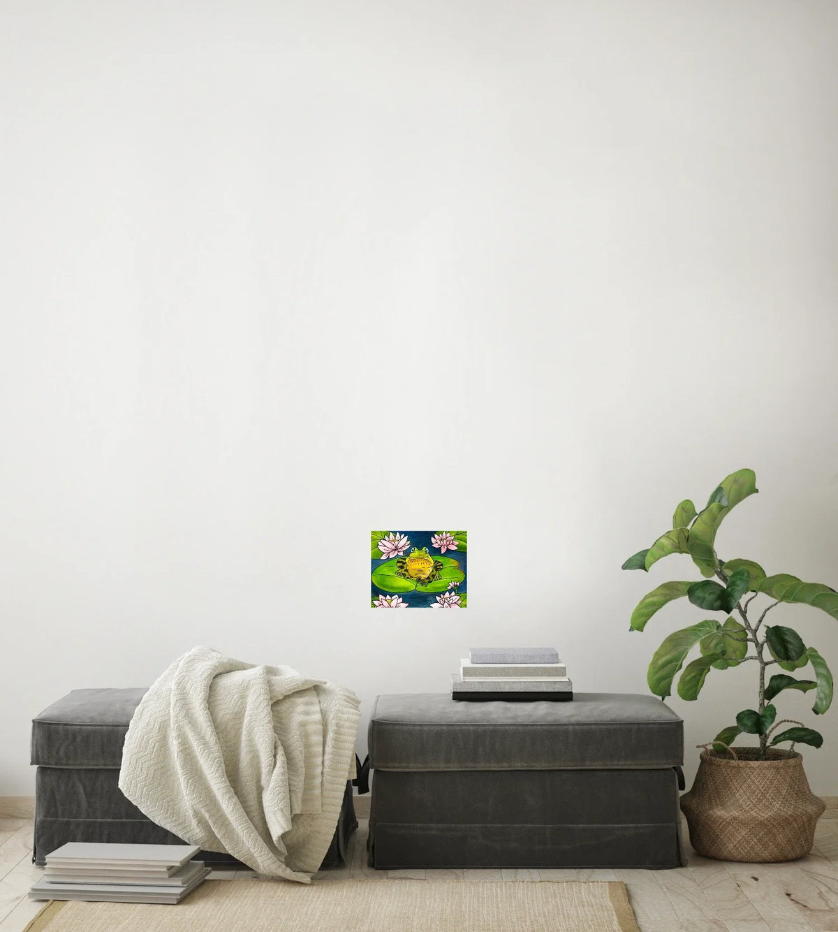 Fredrick the Bullfrog - small 8 x 10 unframed art print shown hanging on a wall