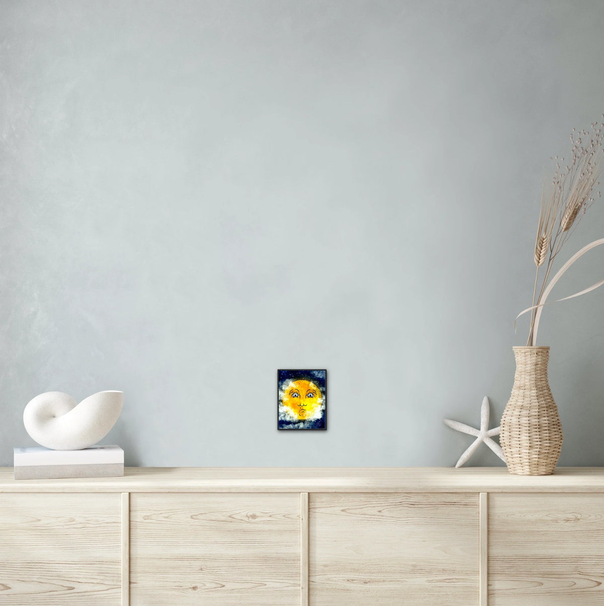 Full Moon - small 8 x 10 framed art print shown hanging on a wall