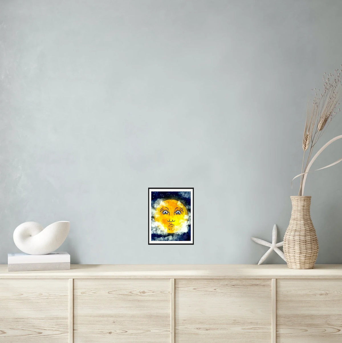 Full Moon - medium 12 x 16 matted and framed art print shown hanging on a wall