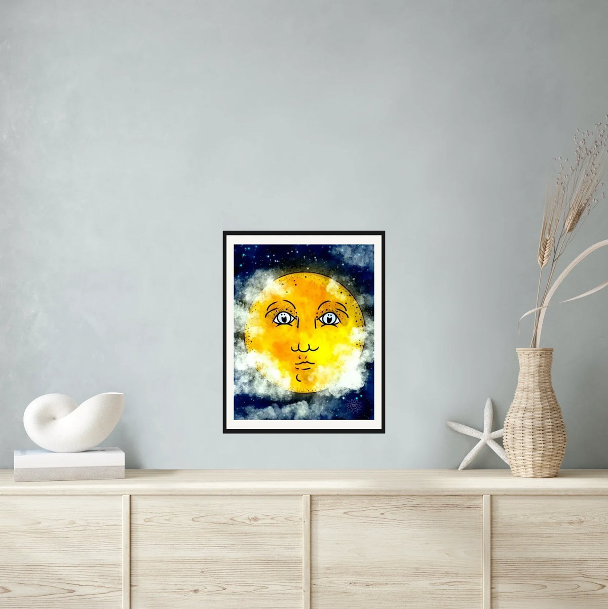 Full Moon - large 24 x 36 matted and framed art print shown hanging on a wall