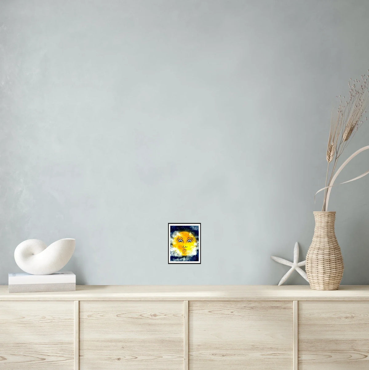 Full Moon - small 8 x 10 matted and framed art print shown hanging on a wall