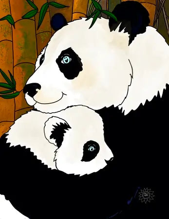 Ginger And Koi Panda Watercolor Paper Art Prints