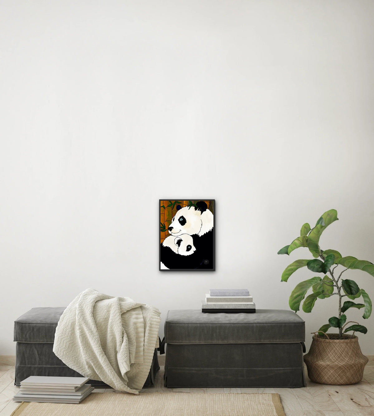 Ginger And Koi Panda - medium 12 x 16 framed art print shown hanging on a wall