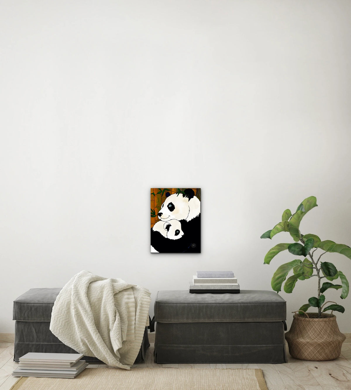 Ginger And Koi Panda - medium 12 x 16 unframed art print shown hanging on a wall